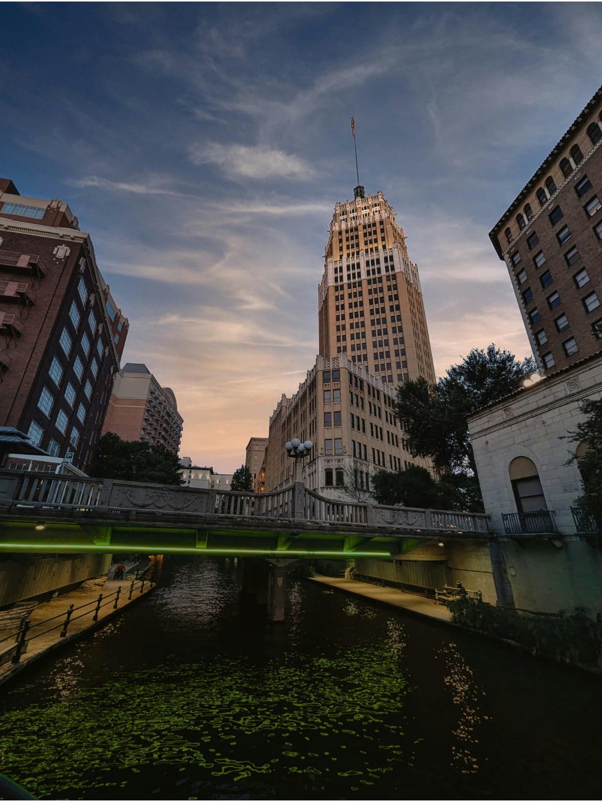 San Antonio River Walk with holiday lights