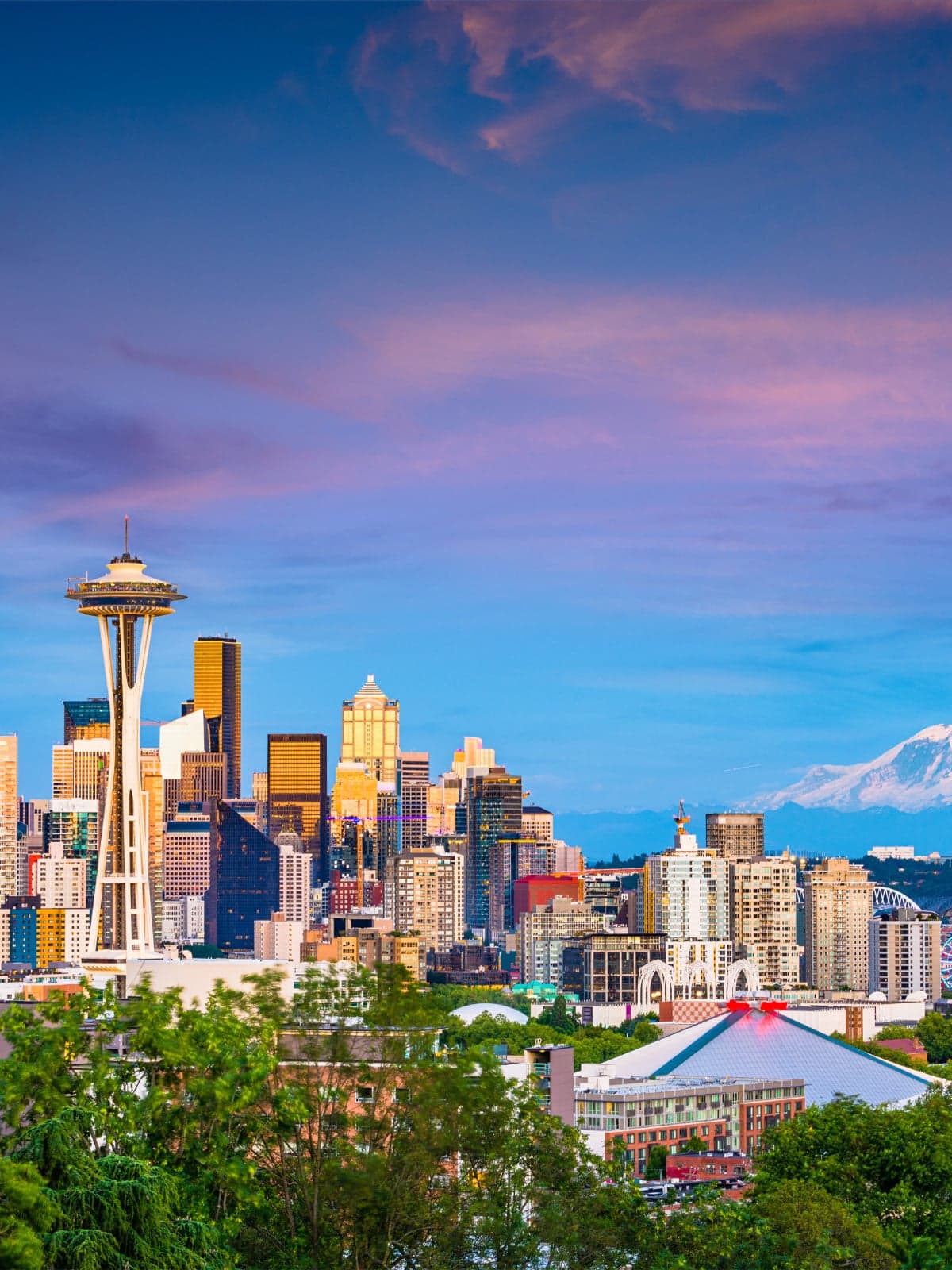 Seattle Washington Space Needle and Mount Rainier