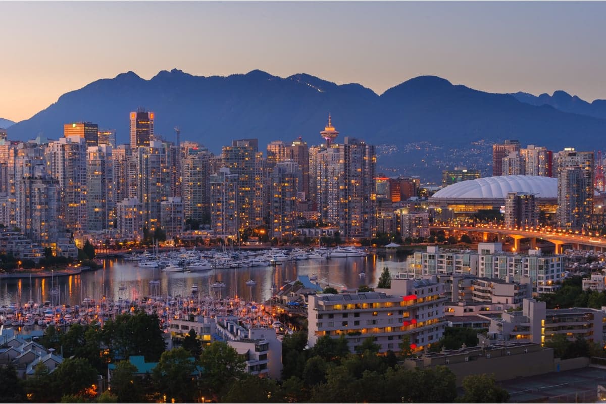 Vancouver skyline with mountains and harbor
