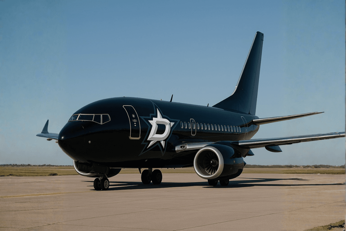 Dallas Stars themed airplane representing road trip travel to away games
