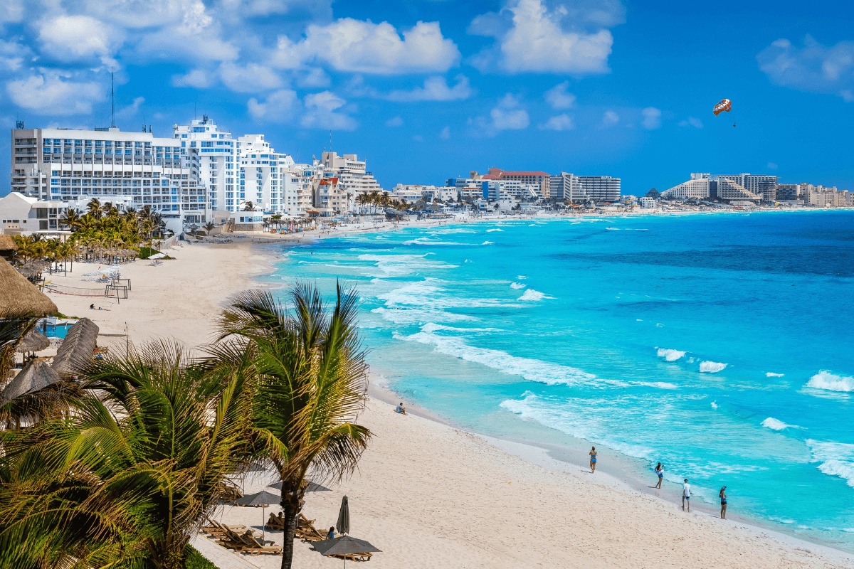 Collage of top international destinations from Dallas including Mexican beaches Caribbean islands and Canadian cities