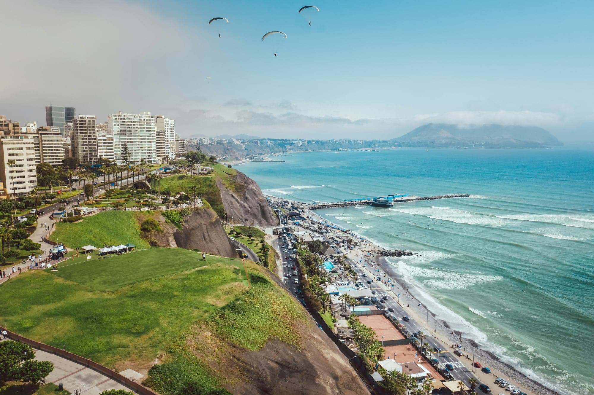 Lima Peru coastline with paragliders and ocean view