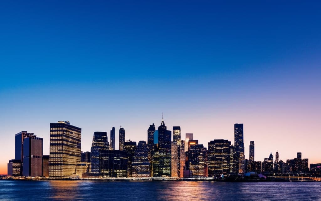 New York City skyline at twilight
