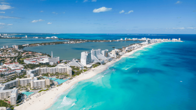 Beautiful tropical beach in Cancun with turquoise water and white sand