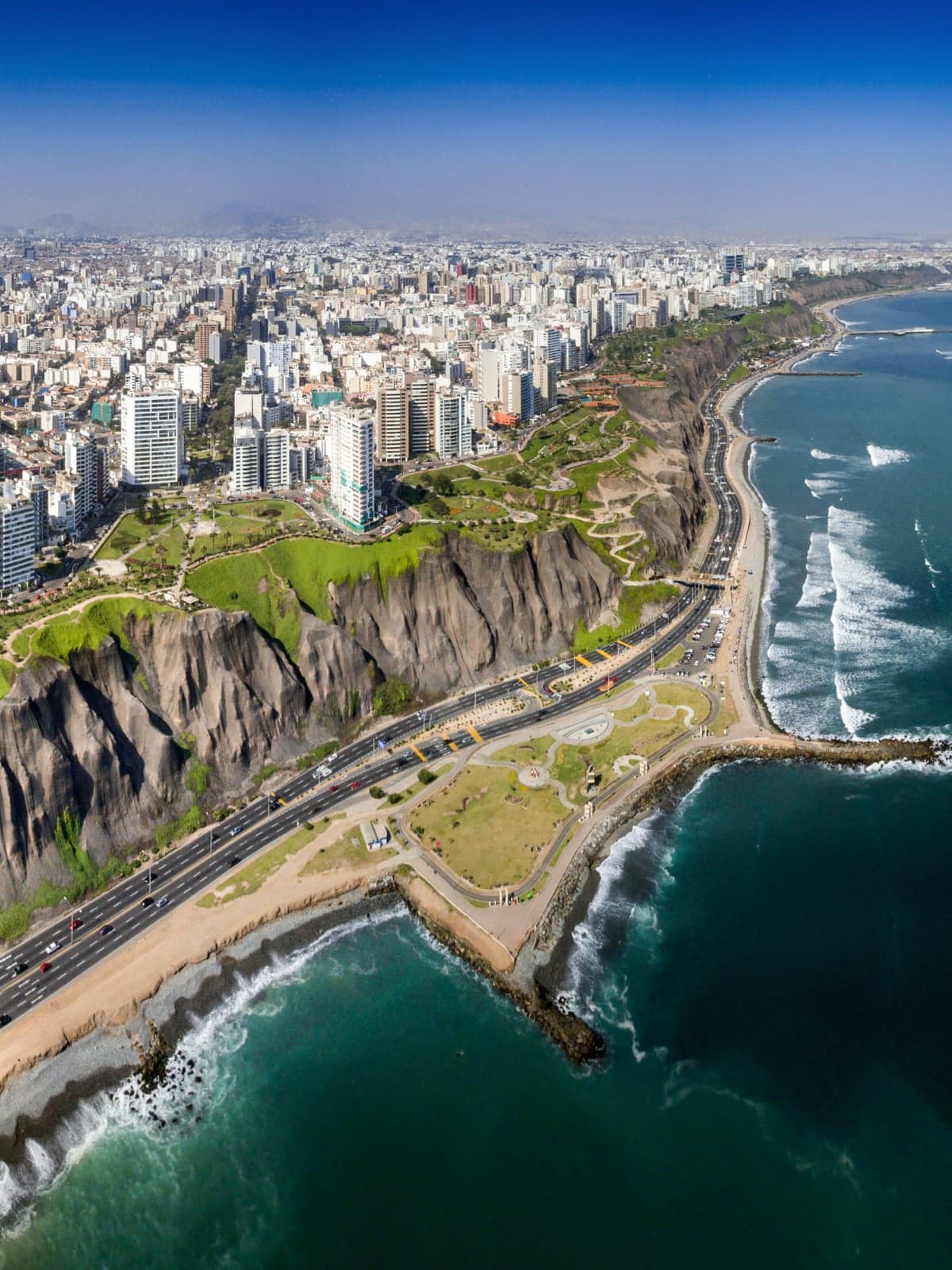 Lima Peru coastal cityscape with cliffs and Pacific Ocean