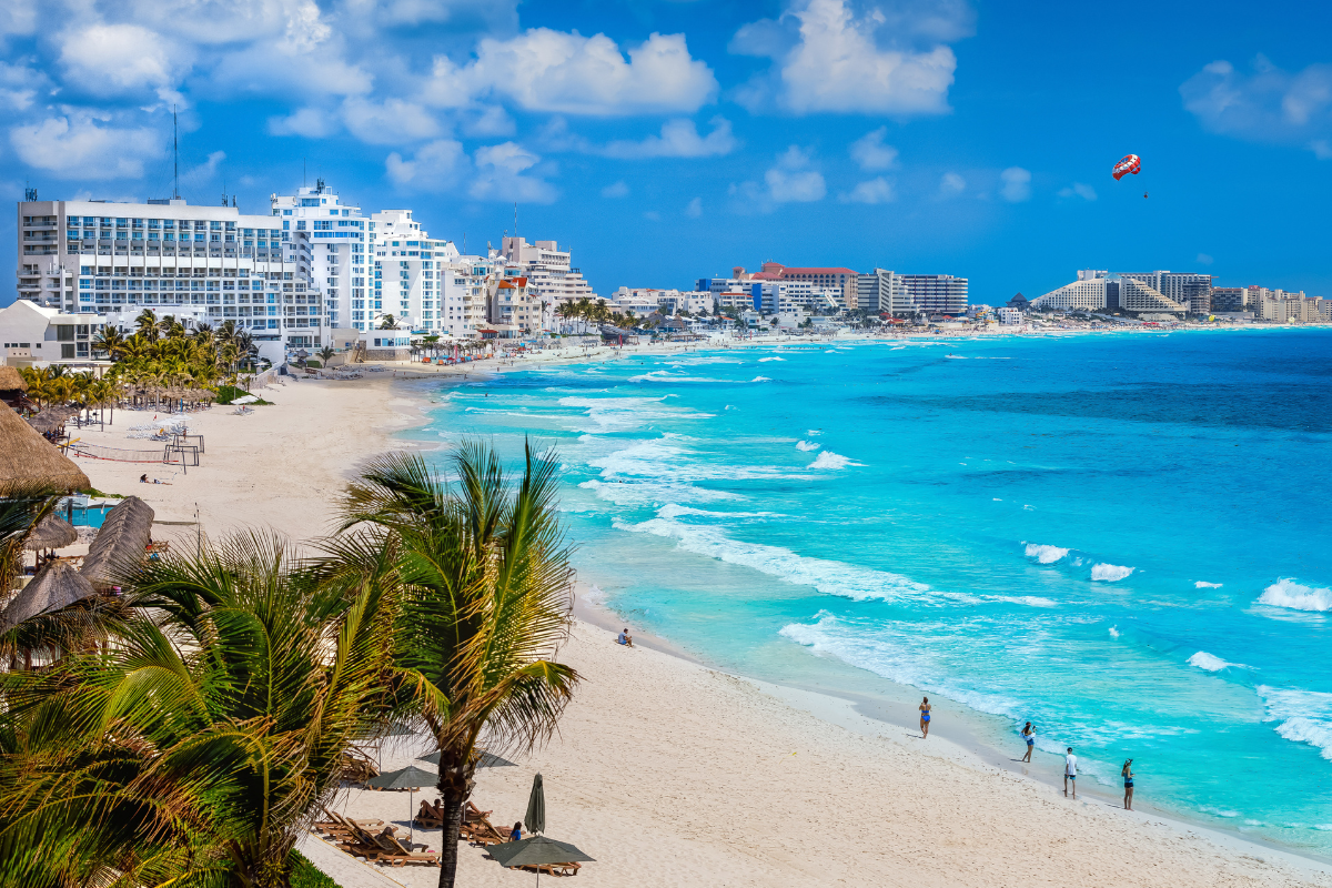 Collage of top international destinations from Dallas including Mexican beaches Caribbean islands and Canadian cities