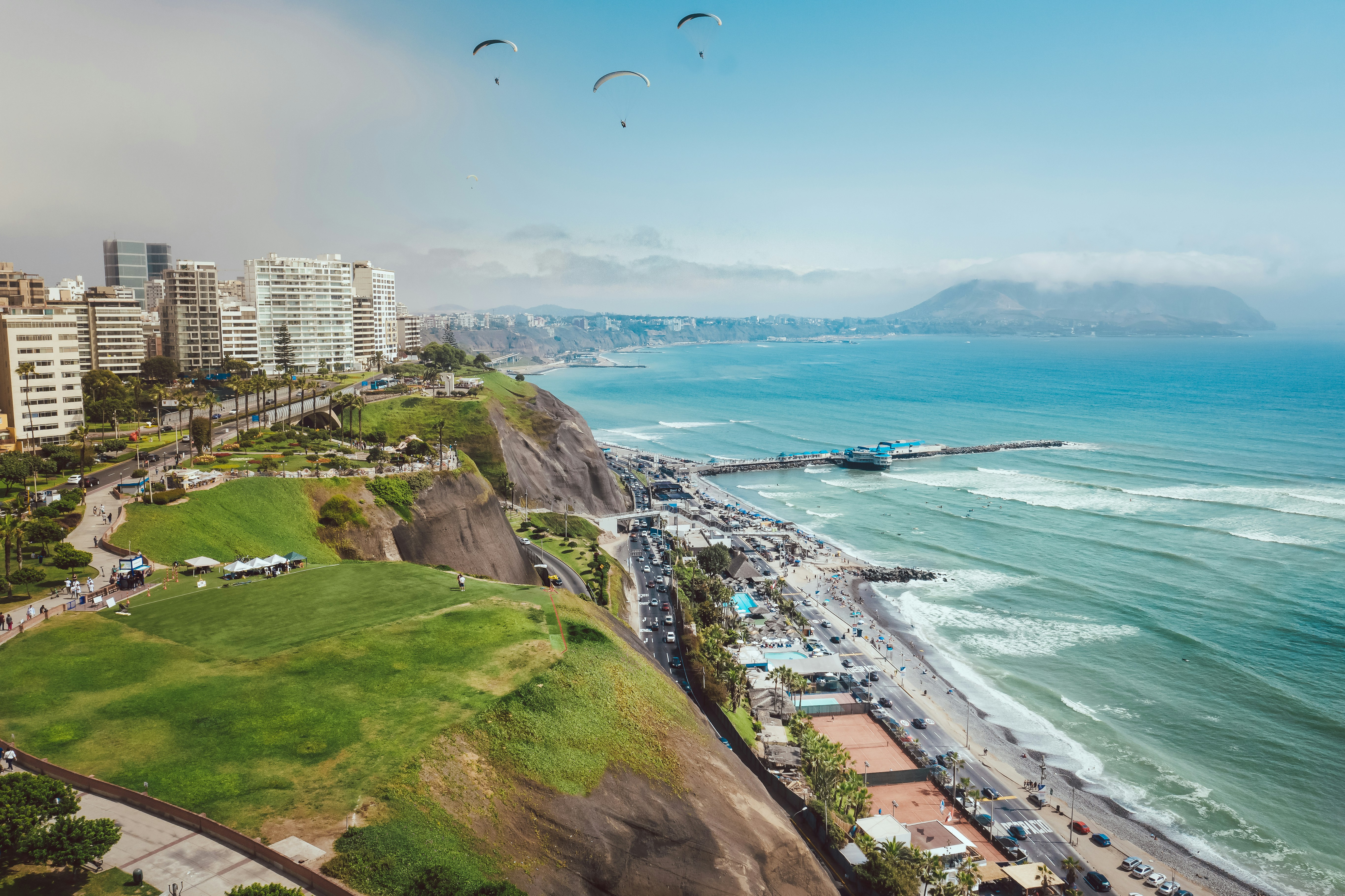 Lima Peru coastline with paragliders and ocean view